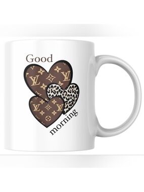 Good Morning Fashion Inspired Heart Pattern Ceramic Coffee Mug, NIB